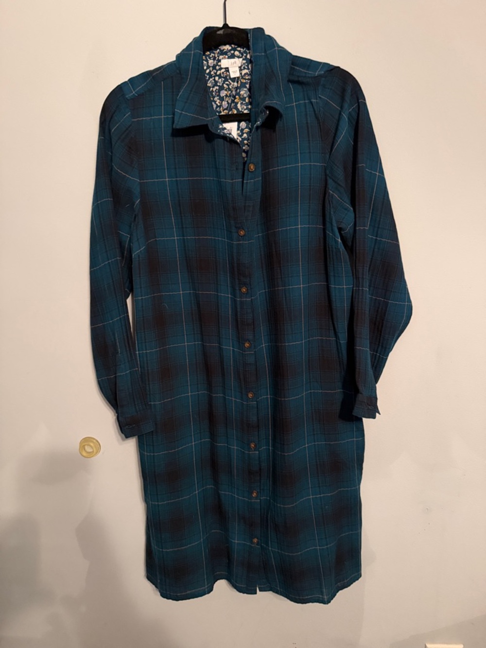 Women's Teal Plaid Button-Up Shirt Dress